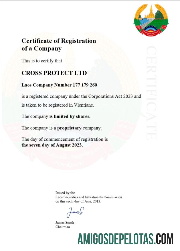 Certificado de registro comercial do Laos para impressão, modelo Word e PDF